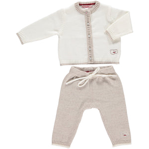 Merino Baby Cardigan & Leggings Set - White & Oatmeal - Scarlet Ribbon Merino