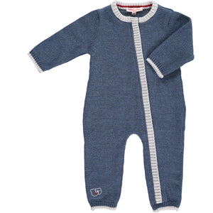 Merino Zip-Up Baby Daysuit - Denim - Scarlet Ribbon Merino