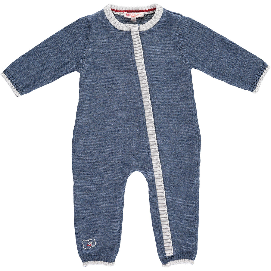 Merino Zip-Up Baby Daysuit - Denim - Scarlet Ribbon Merino