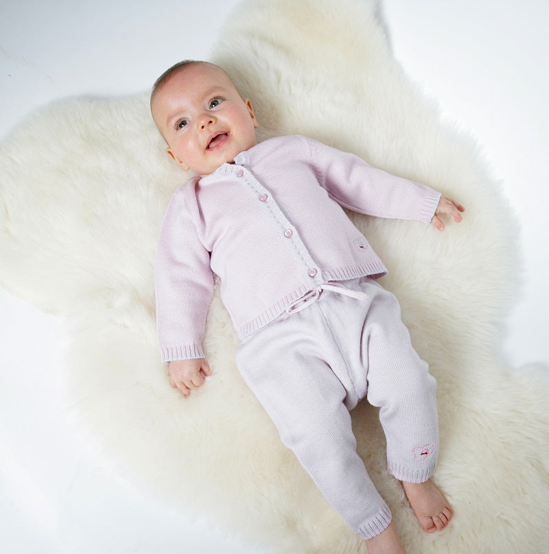 Merino Knitted Baby Leggings - Pearl Grey & Petal - Scarlet Ribbon Merino