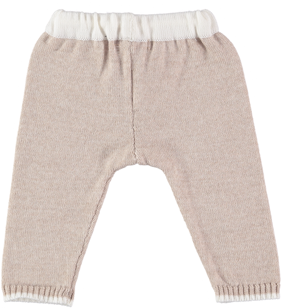 Merino Knitted Baby Leggings, Oatmeal with White Band