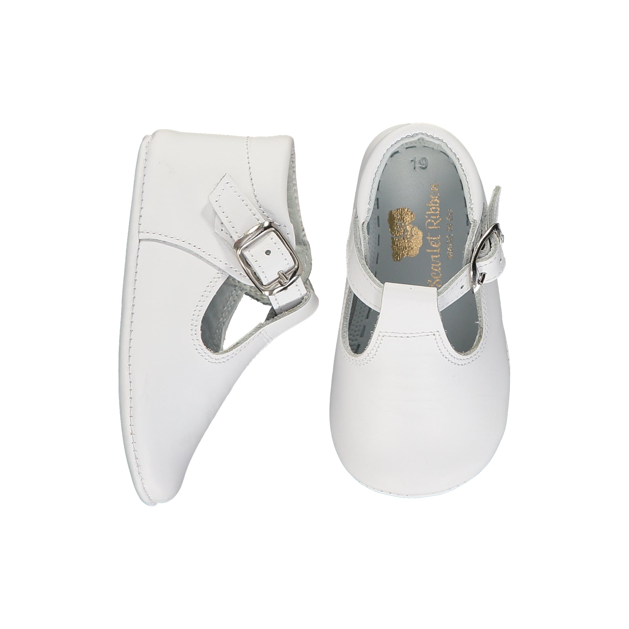 Soft Leather Baby 'Bonnie' Shoes White Scarlet Ribbon Merino Ltd
